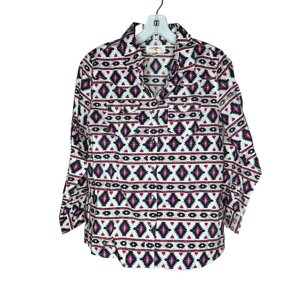 Shyanne Girls Western Button Shirt Long Sleeve Aztec  Blue Pink White XL  A1